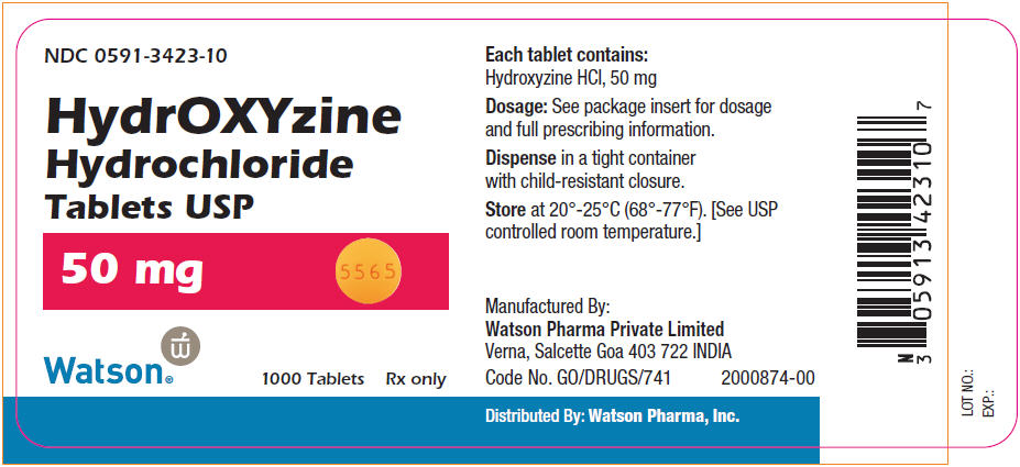 NDC 0591-3423-01 HydrOXYzine Hydrochloride Tablets USP 50 mg 100 Tablets