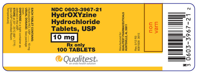 This is an image of the label for HydrOXYzine HCl Tablets, USP 10 mg 100 count.