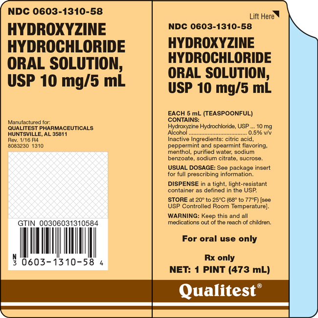This is an image of the label for Hydroxyzine Hydrochloride Oral Solution, USP 10 mg/5 mL.