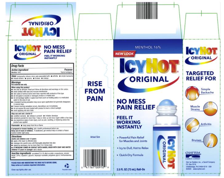 Menthol 16%
ICY HOT®  
ORIGINAL
NO MESS PAIN RELIEF 
2.5 fl oz (73 mL) Roll-On
