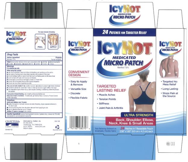 Principal Display Panel
NEW! 24 Patches for Targeted Relief 
ICY HOT®  
MEDICATED 
MICRO PATCH
Menthol 7.5%
ULTRA STRENGTH
Back, Shoulder, Elbow, 
Neck, Knee & Small Areas
24 Patches in 1 Resealable Pouch
2.56” x 1.65” (6.5 cm x 4.2 cm) each
Pain Relieving Ointment on
Breathable, Flexible Fabric
