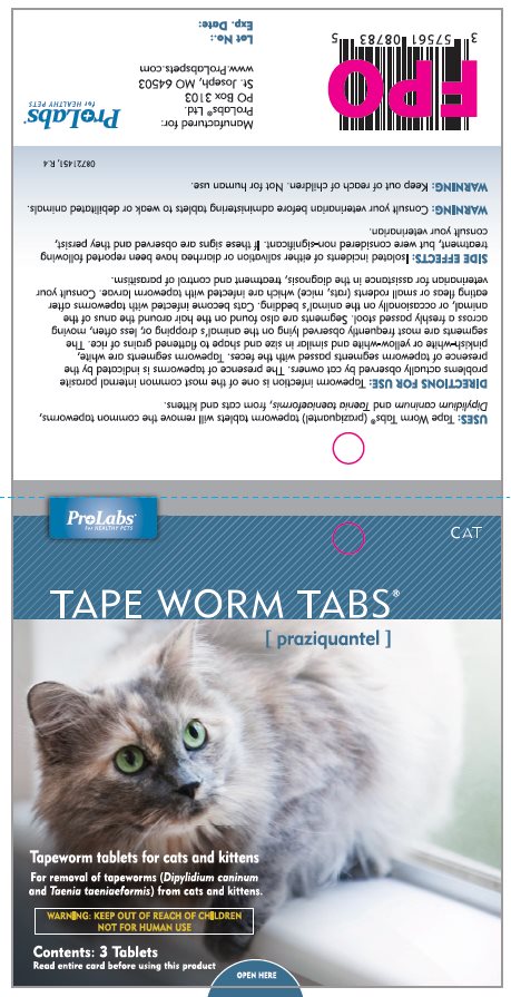 Tape Worm Tabs( praziquantel) for Cats carton label