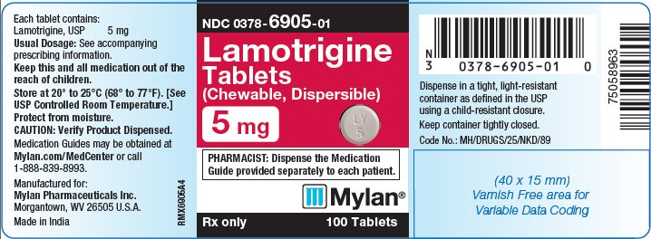 Lamotrigine Tablets (Chewable, Dispersible) 5 mg Bottle Label