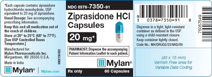 Ziprasidone Hydrochloride Capsules 20 mg Bottle Label