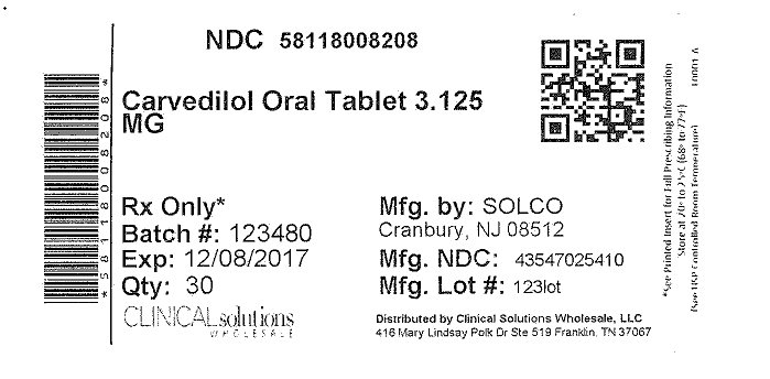 Carvedilol 3.125mg tablet 30 count blister card