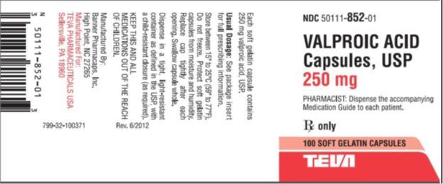 Valproic Acid Capsules USP 250 mg, 100s Label