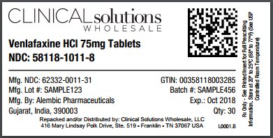 Venlafaxine HCl 75mg tablet 30 count blister card