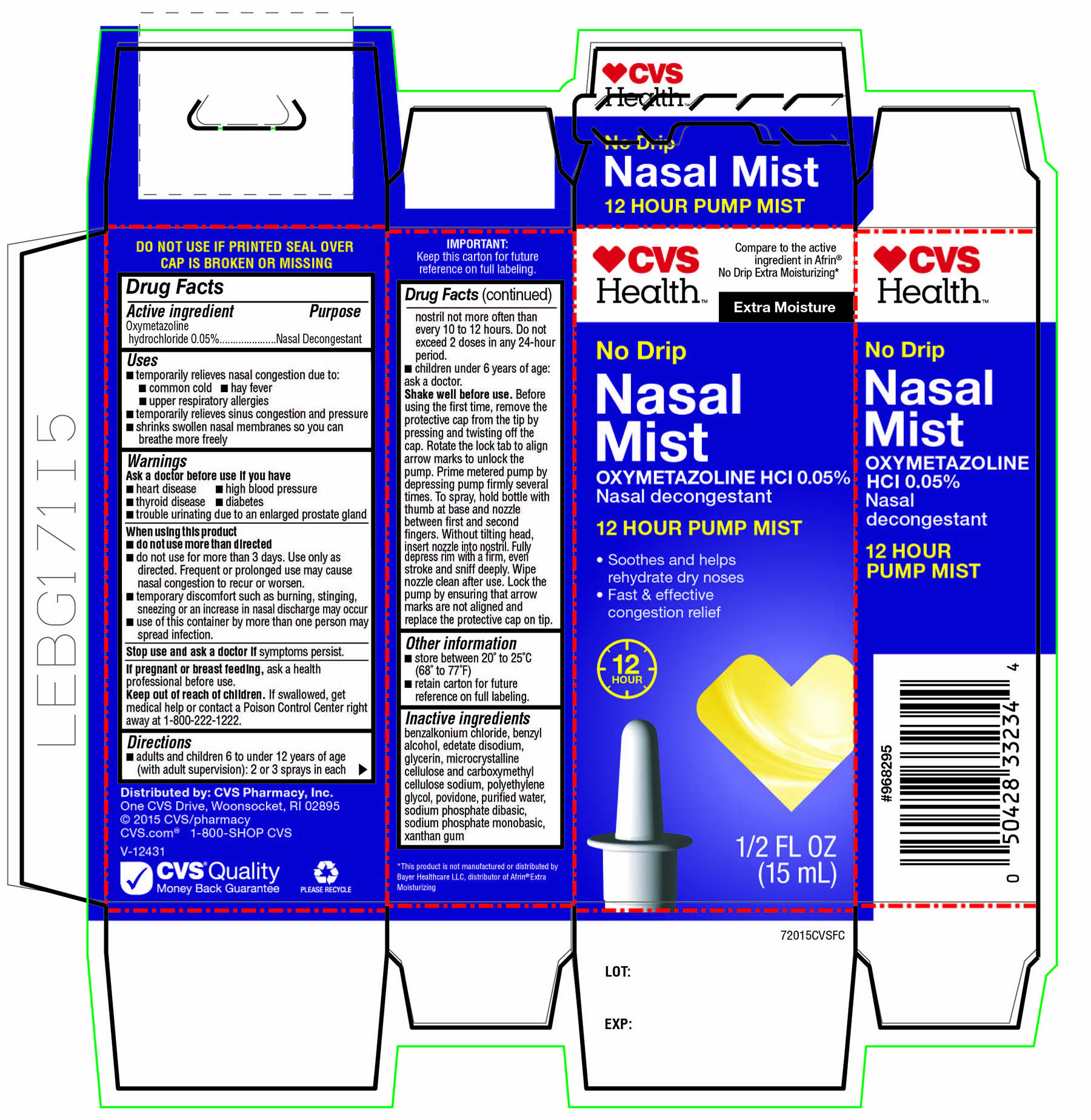 CVS Health No Drip Nasal Mist Oxymetazoline HCl 0.05% 12 Hour pump mist