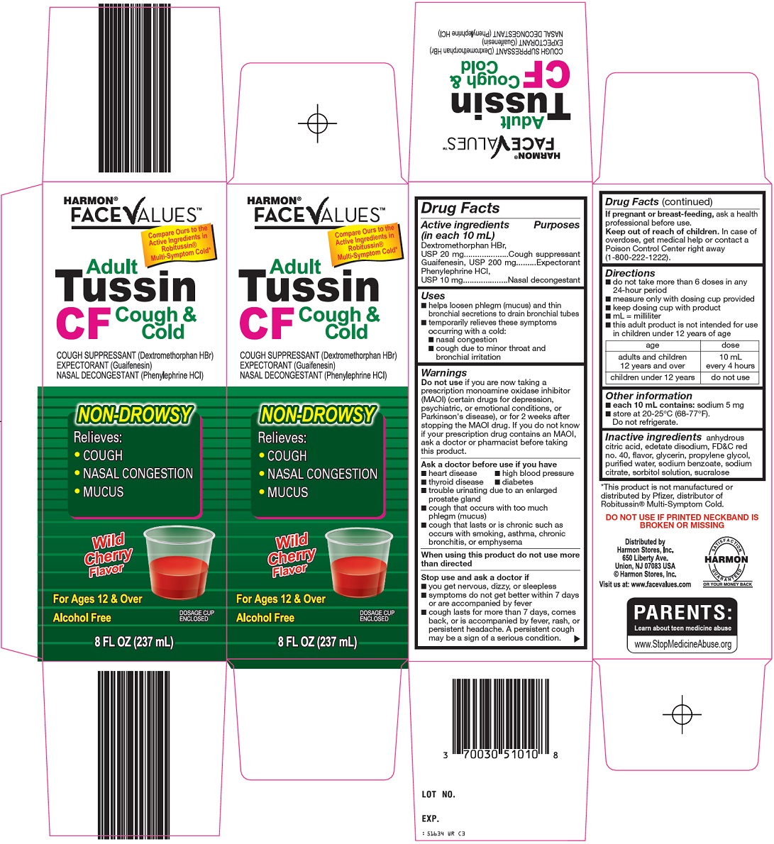 Harmon Face Values Adult Tussin CF Cough & Cold Image