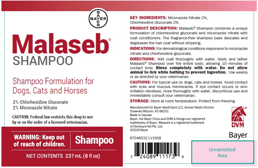 Malaseb Shampoo (2% Clorihexidine Gluconate, 2% Miconazole Nitrate) label