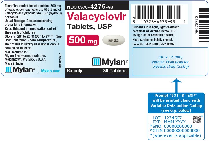 Valacyclovir Tablets 500 mg  Bottle Label