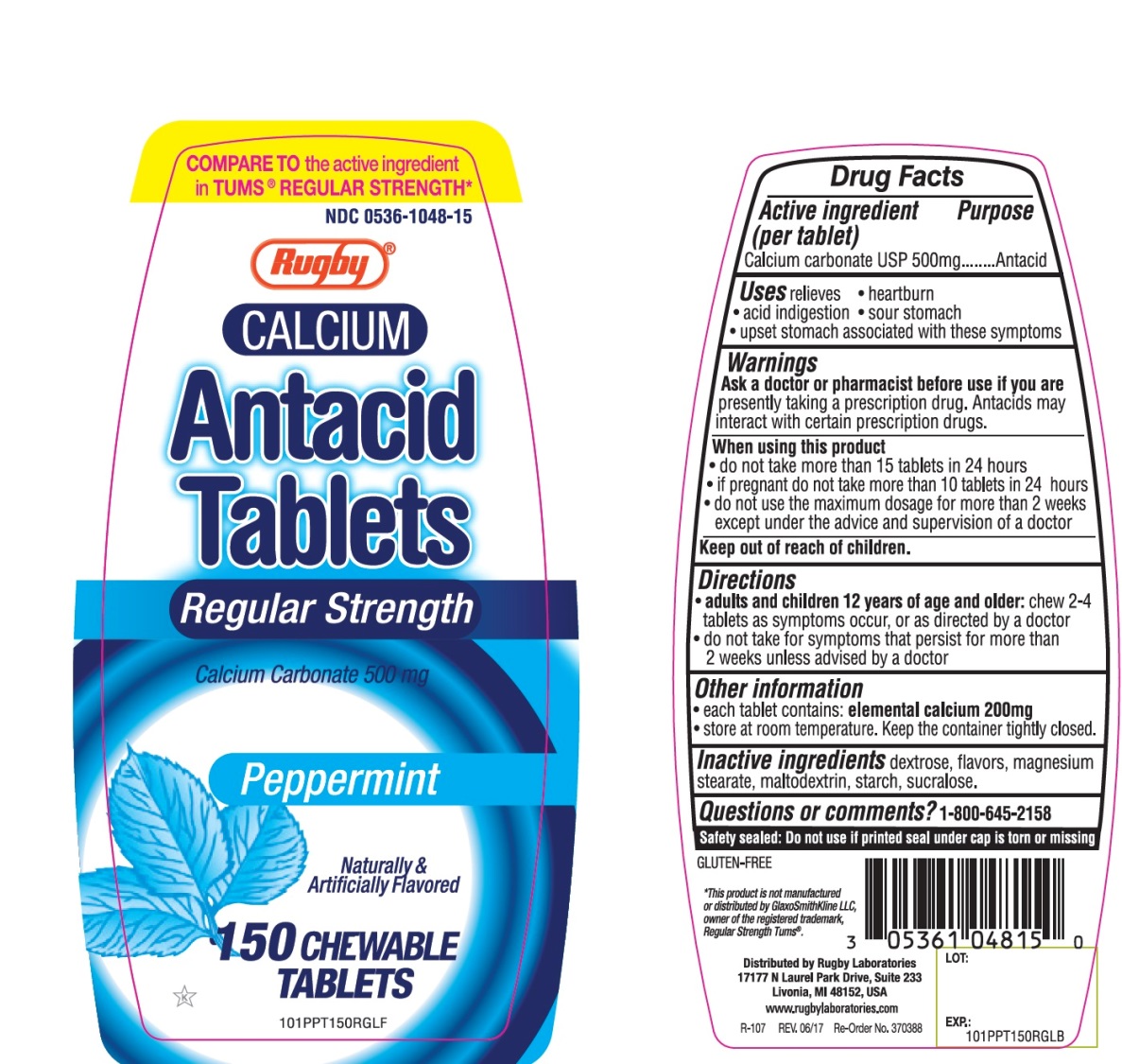 Rugby Calcium Antacid Tablets Regular Strength