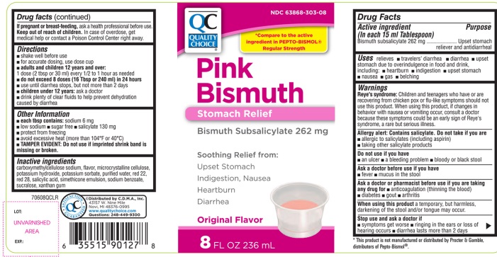 Quality Choice Pink Bismuth Stomach Relief Original flavor 8 FL OZ 236mL