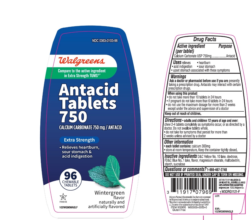 Walgreens Antacid Tablets 750 Extra Strength Wintergreen 96 Chewable Tablets