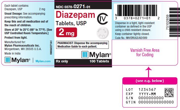 Diazepam Tablets, USP 2 mg Bottle Label