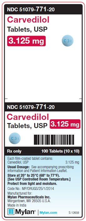Carvedilol 3.125 mg Tabletes Unit Carton Label