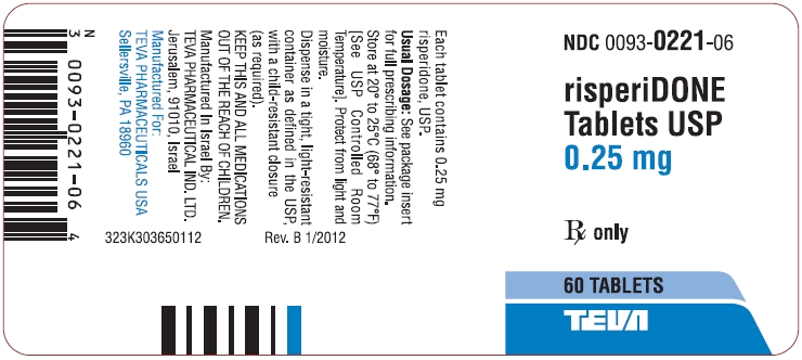  Risperidone Tablets USP 0.25 mg 60s Label