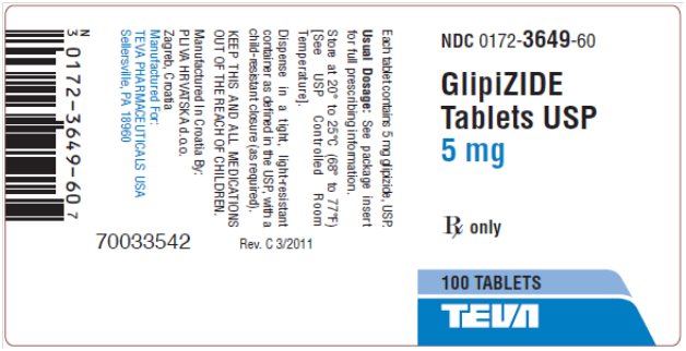 Glipizide Tablets USP 5 mg, 100s Label