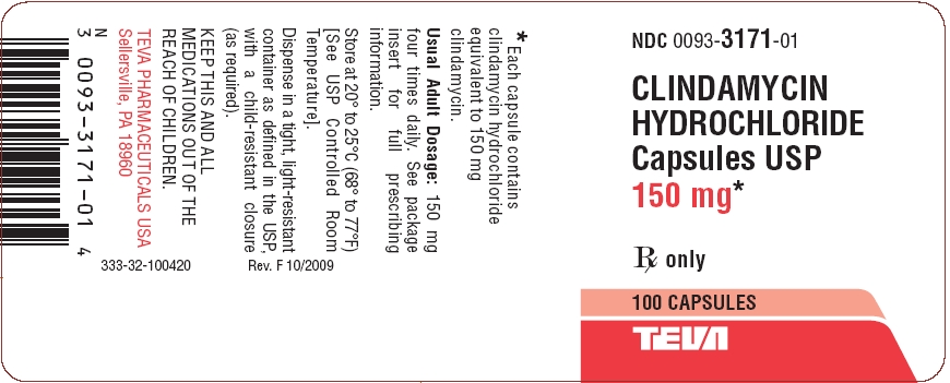 Clindamycin Hydrochloride Capsules USP 150 mg, 100s Label