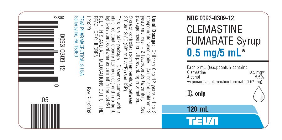 Clemastine Fumarate Syrup 0.5 mg/5 mL, 120 mL Bottle Label