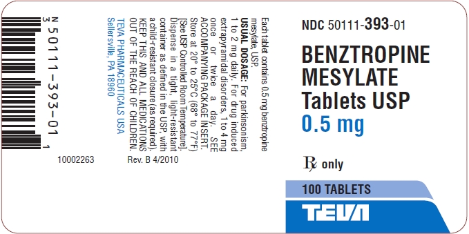 Benztropine Mesylate Tablets USP, 0.5 mg 100s Label