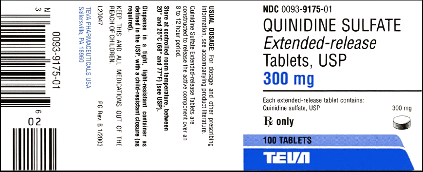 Quinidine Sulfate ER Tabs 300 mg 100 Tablets Label