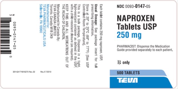 Naproxen Tablets USP 250 mg, 500s Label