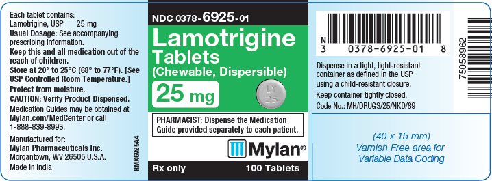 Lamotrigine Tablets (Chewable, Dispersible) 25 mg Bottle Label