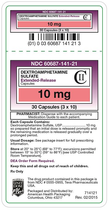 Dextroamphetamine Sulfate Extended-Release Capsules CII 10 mg Label