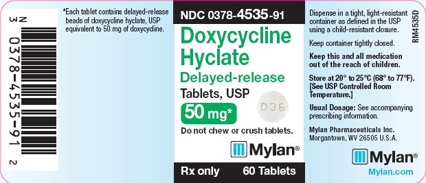 Doxycycline Hyclate Delayed-Release Tablets, USP 50 mg Bottle Label