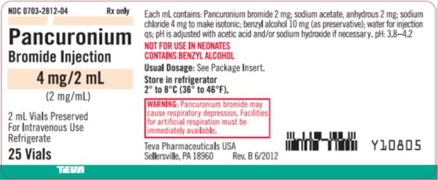 Pancuronium Bromide Injection 2 mg/mL, 25 x 2 mL Vial Tray Label