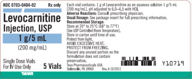 Levocarnitine Injection USP 200 mg/mL, 5 x 5 mL Single Dose Vials Carton Label