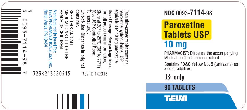 Paroxetine Tablets USP 10 mg 90s Label 