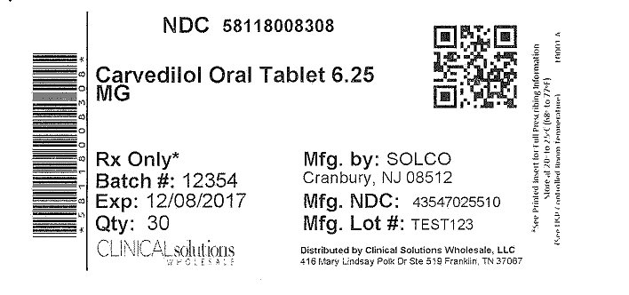 Carvedilol 6.25mg tablet 30 count blister card