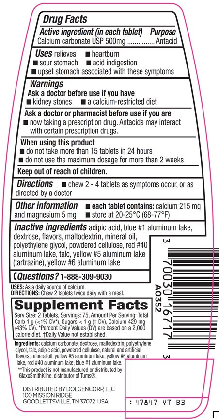 Calcium Antacid Tablets Back Label
