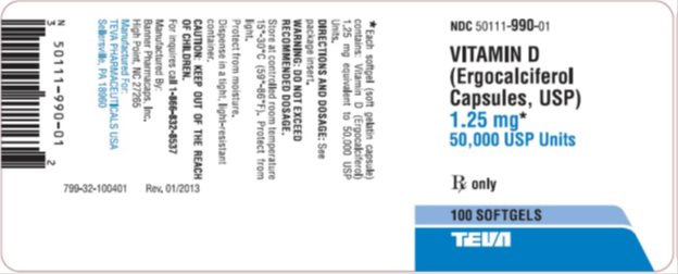 Vitamin D (ergocalciferol capsules USP) 1.25 mg, 100s Label
