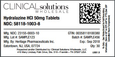 Hydralazine 50mg tablet 30 count blister card