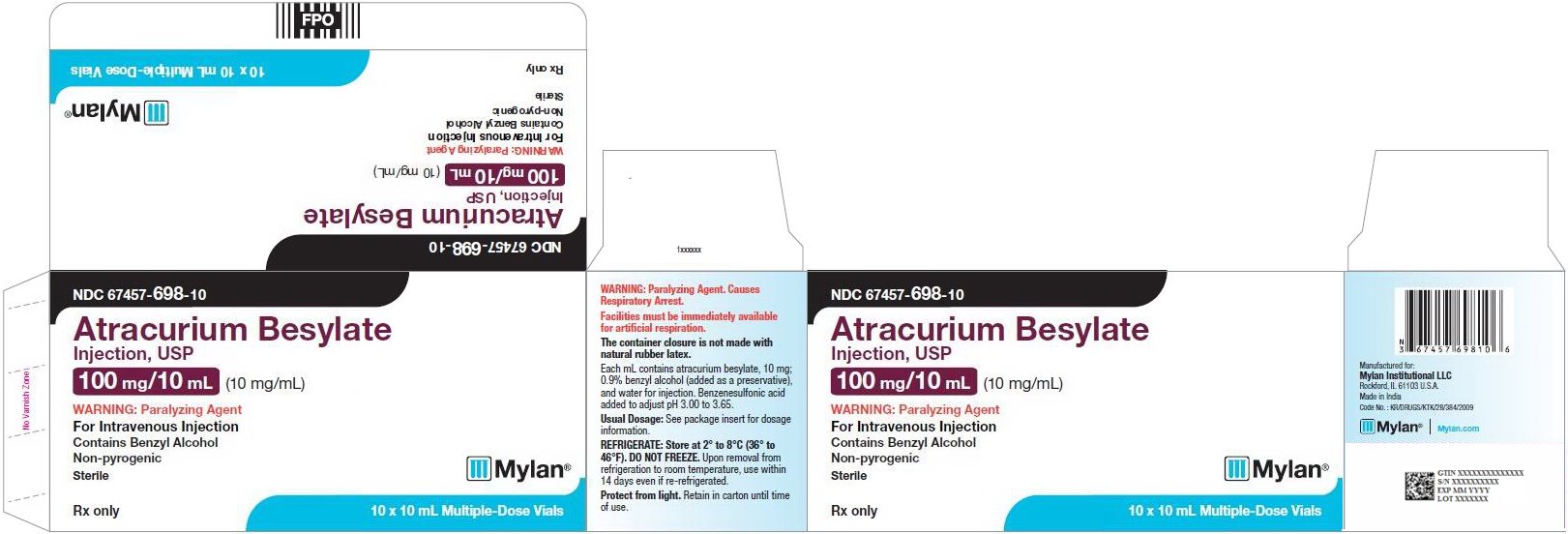 Atracurium Besylate Injection 100 mg/10 mL Carton Label