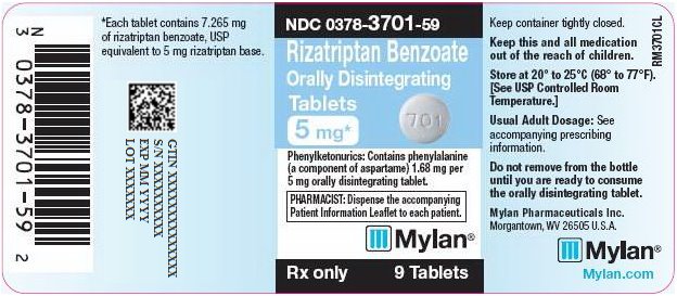 Rizatriptan Benzoate Orally Disintegrating Tablets 5 mg Bottle Label