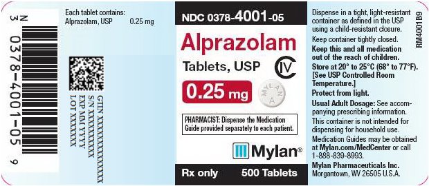 Alprazolam Tablets 0.25 mg Bottle Label