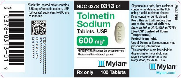 Tolmetin Sodium Tablets, USP 600 mg Bottle Label
