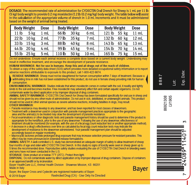 Cydectin (moxidectin) Oral Drench for Sheep back label