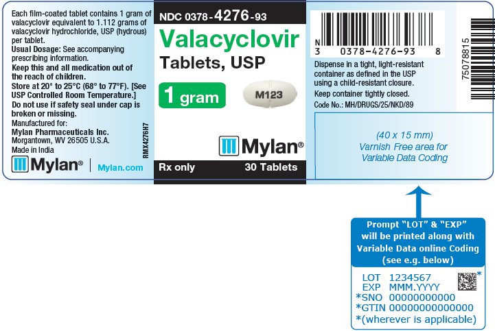 Valacyclovir Tablets 1 gram Bottle Label