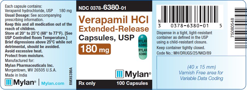 Verapamil Hydrochloride Extended-Released Capsules 180 mg Bottle Label