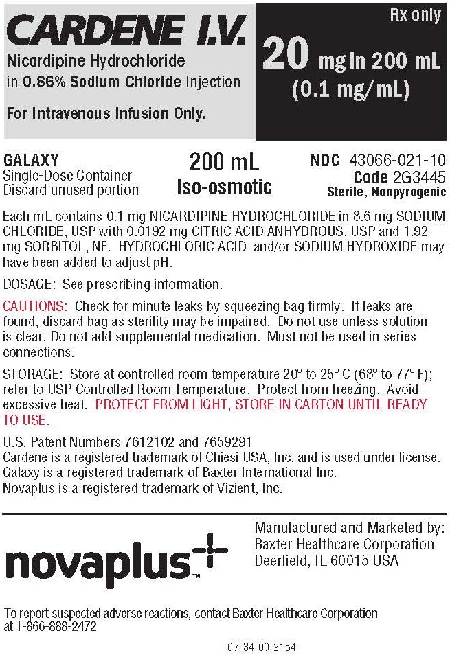CARDENE Representative 20 mg Container Label 1 of 2 NDC 43066-021-10