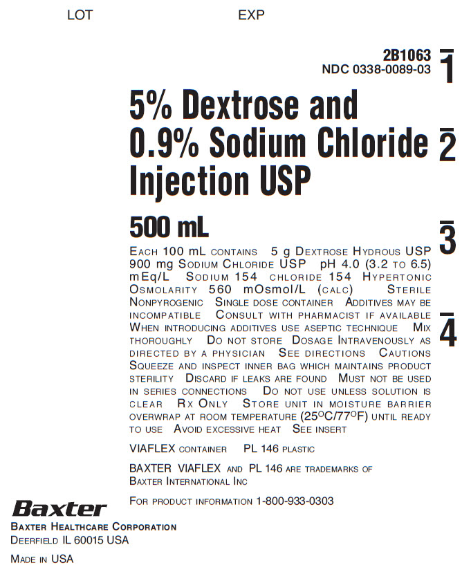 Dextrose and Sodium Chloride Representative Container Label NDC 0338-0089-03
