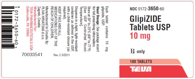 Glipizide Tablets USP 10 mg, 100s Label