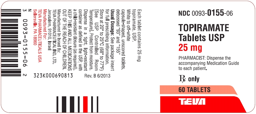 Topiramate Tablets USP 25 mg 60s Label