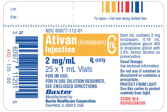 Ativan Representative Carton Label NDC 60977-112-01