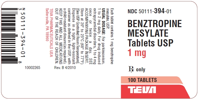  Benztropine Mesylate Tablets USP, 1 mg 100s Label